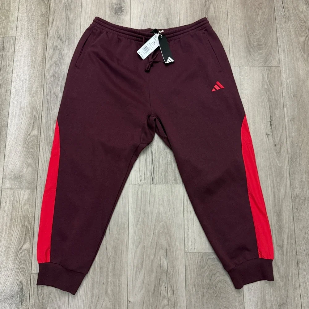 Adidas Joggers Mens 2XL‎ Burgundy Colorblock Multi Sport Fleece Pants 36x28